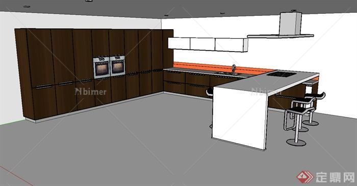 现代简约厨房设计su模型