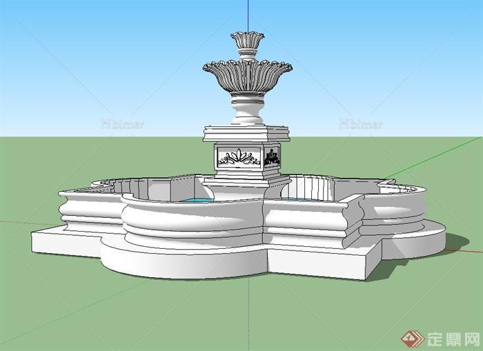某欧式风格详细水景喷泉设计SU模型[原创]