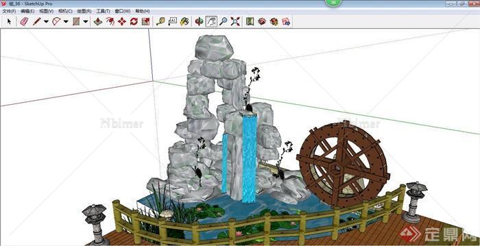 园林景观假山水车组合su模型