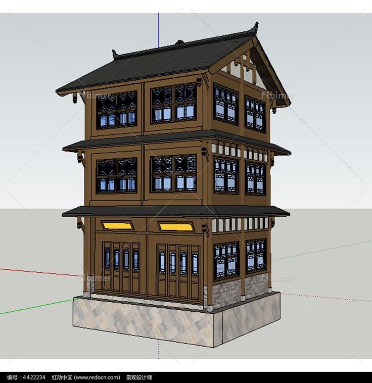 古代楼房建筑景观SU模型