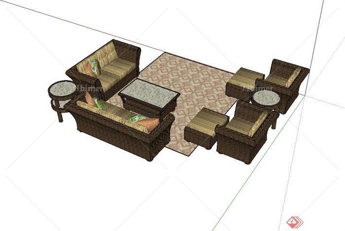 某现代风格详细精致沙发茶几组合设计SU模型[原创
