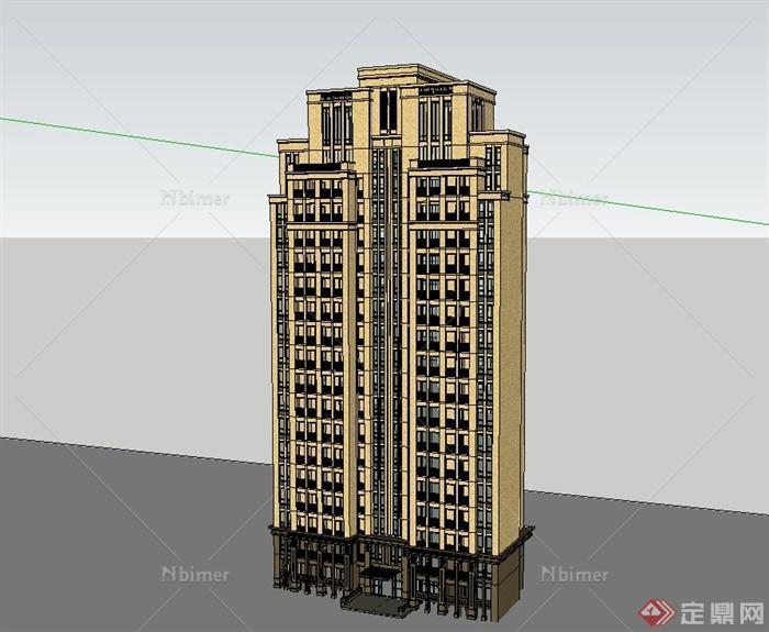 某新古典风格高层小区住宅楼建筑设计su模型[原创