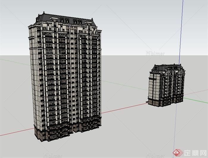 法式高层住宅建筑楼设计su模型[原创]
