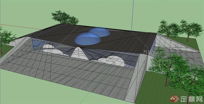 某现代防震单层建筑设计SU模型