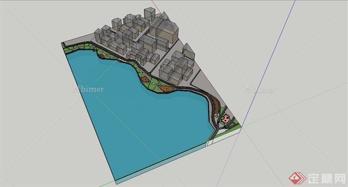某现代风格沿海景观规划设计SU模型含CAD平面图[