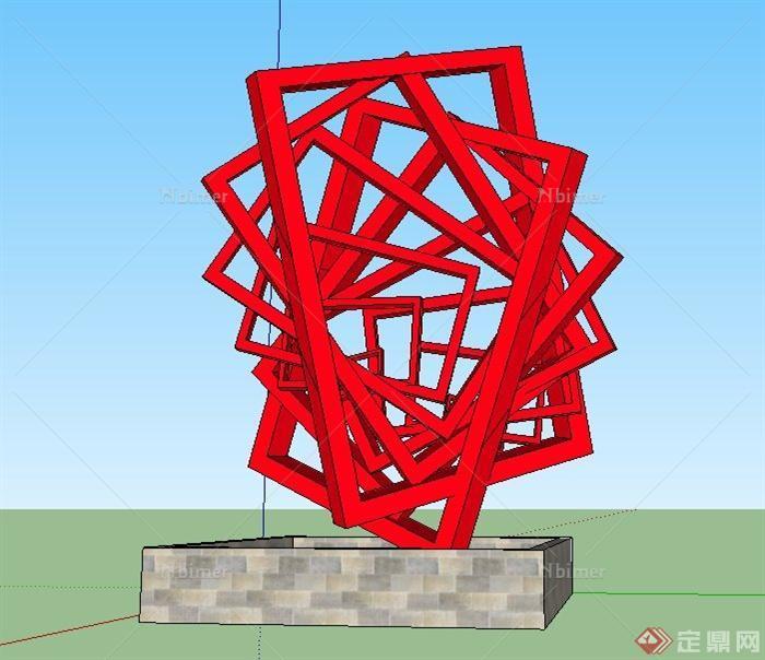现代园林景观节点红色象征小品设计SU模型