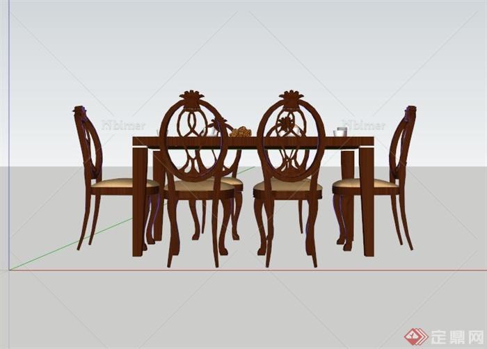六人餐桌组合SU模型