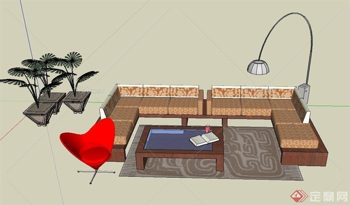 现代办公空间休息室内沙发茶几设计SU模型