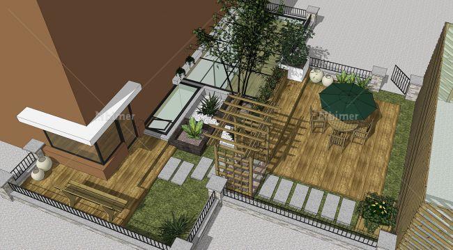 某住宅庭院景观设计SU模型（含效果图）[原创]