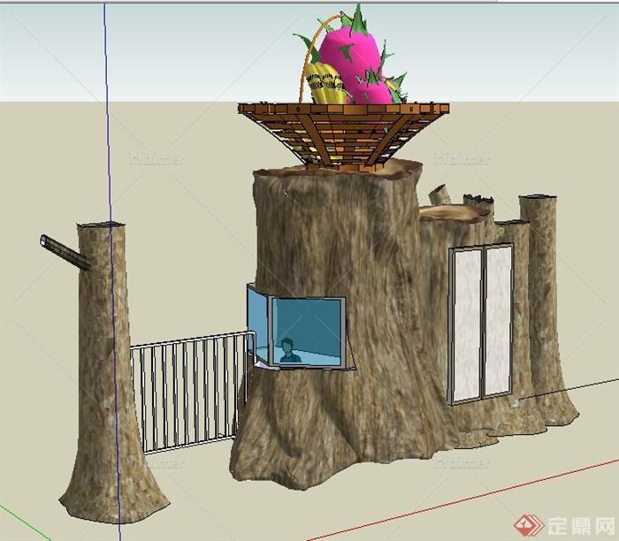 园林景观仿木岗亭大门设计su模型