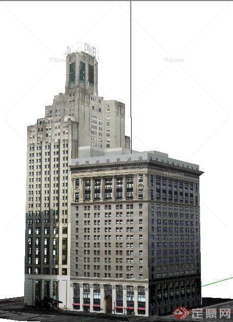 某现代独栋高层办公楼建筑设计SU模型