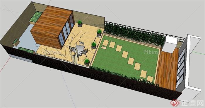 某庭院景观设计SU模型（带休息室）