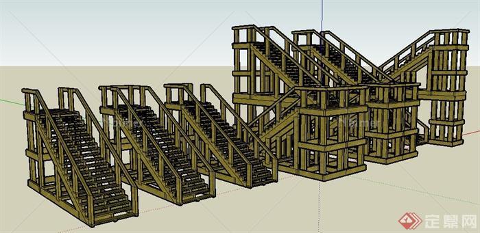 6款木质楼梯设计su模型[原创]