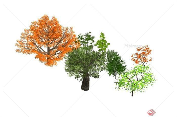 多棵不同的大树组合设计su模型[原创]