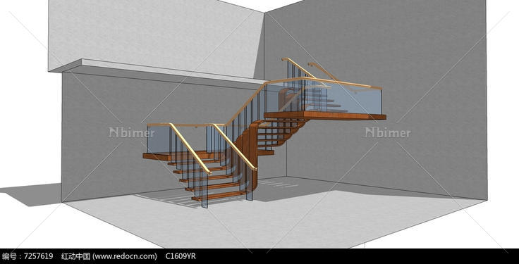 玻璃扶手楼梯su模型