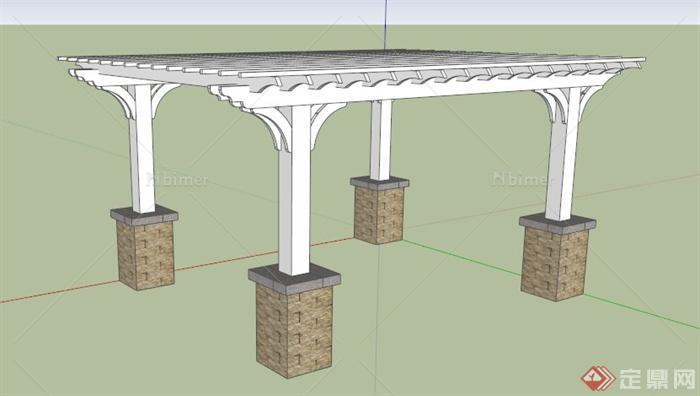 现代白色木廊架设计SU模型