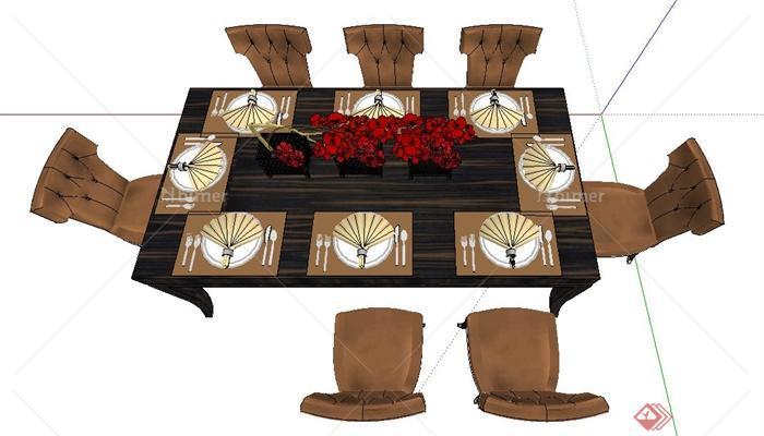 某现代中式风格餐桌椅su模型