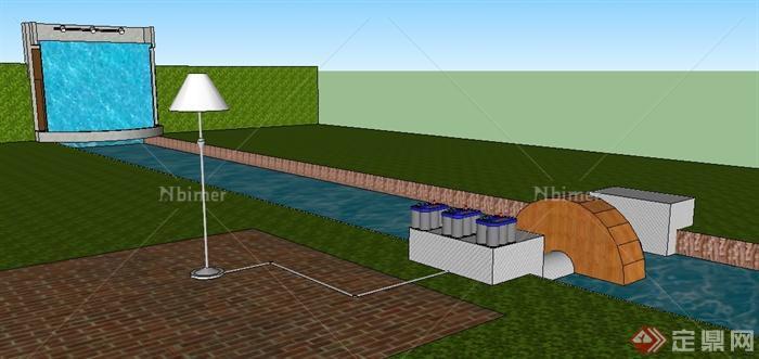 某园林景观小型水力发电场景SU模型
