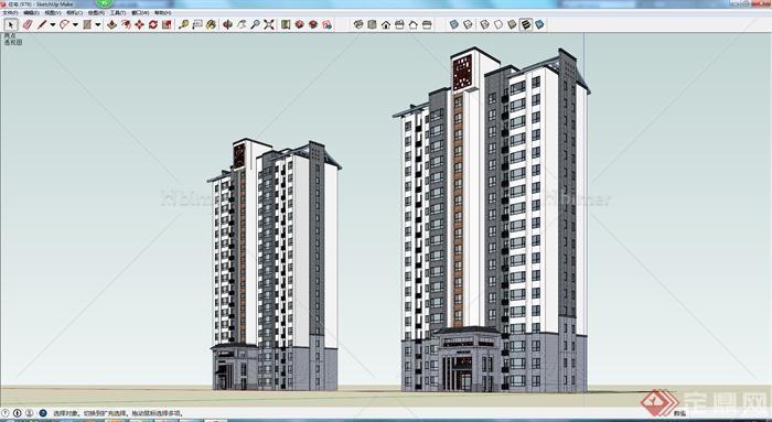 某现代中式住宅建筑设计方案SU模型2