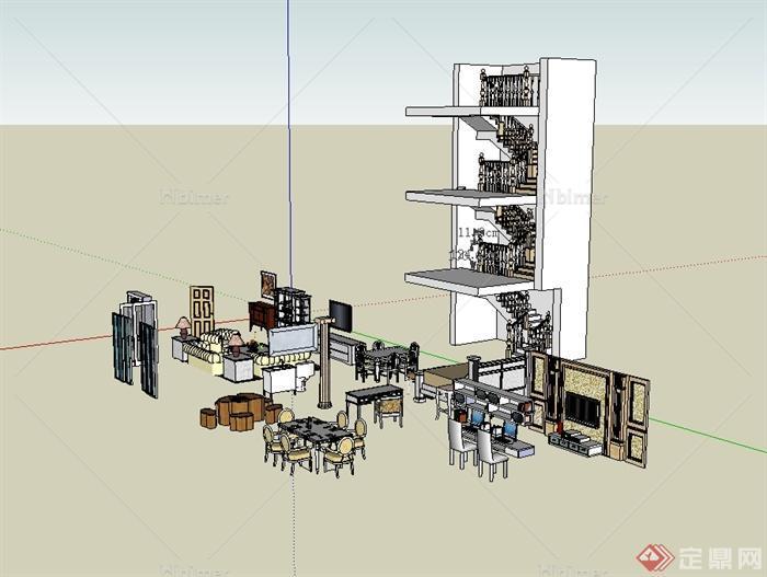 某欧式风格常用的几款家具设计su模型