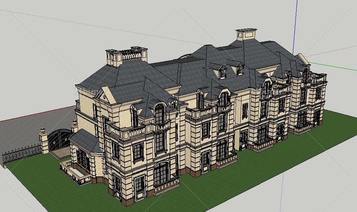 法式的类别墅四联 联排别墅(201066)su模型下载