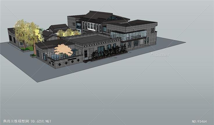 新中式建筑厂房SU模型