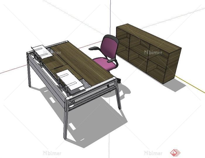 某现代风格私人办公桌椅柜子组合设计su模型[原创