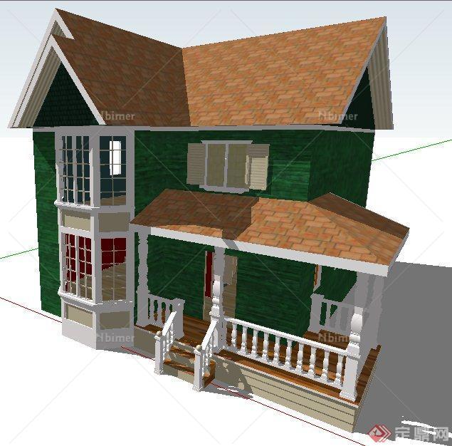 欧式风格二层小别墅建筑设计su模型