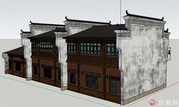 中式风格二层茶馆建筑设计su模型