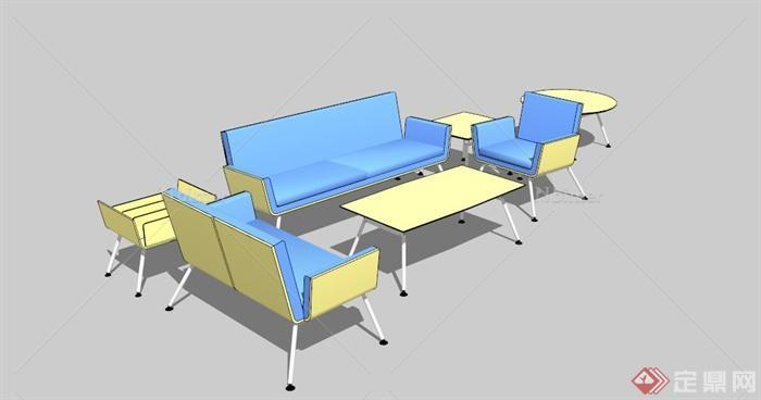 现代简约蓝色沙发组合设计SU模型