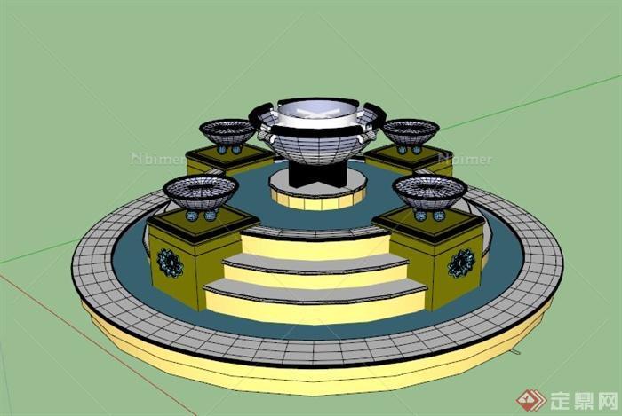 欧式圆形喷水池SU模型