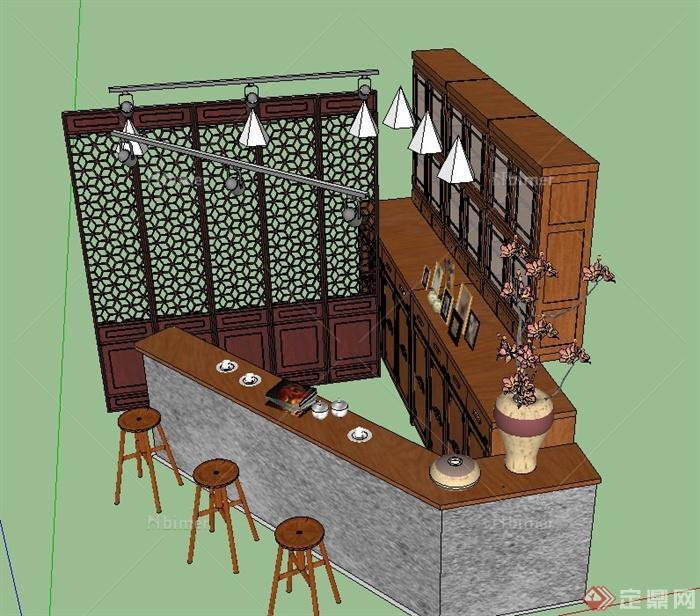 古典中式商业空间柜台、屏风设计SU模型