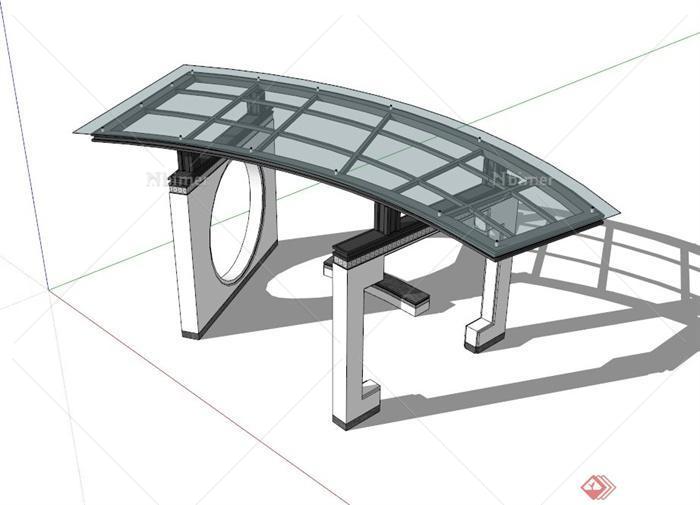 一个新中式廊架设计SU模型