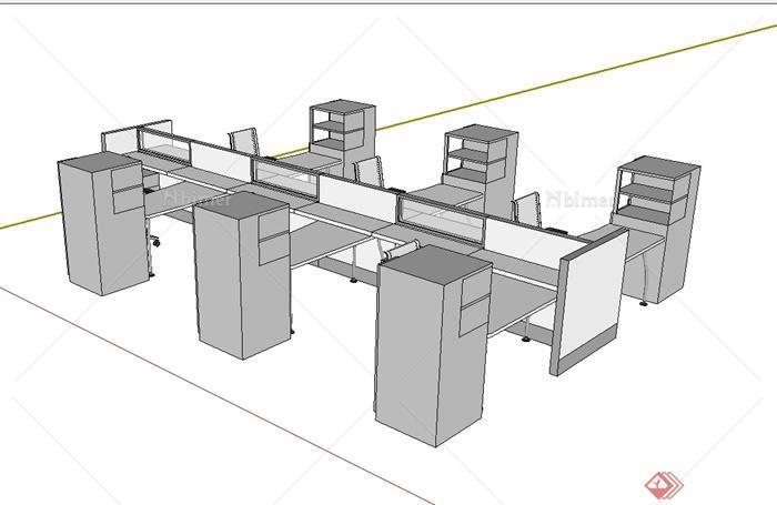 现代风格办公室内桌椅、柜子设计su模型[原创]