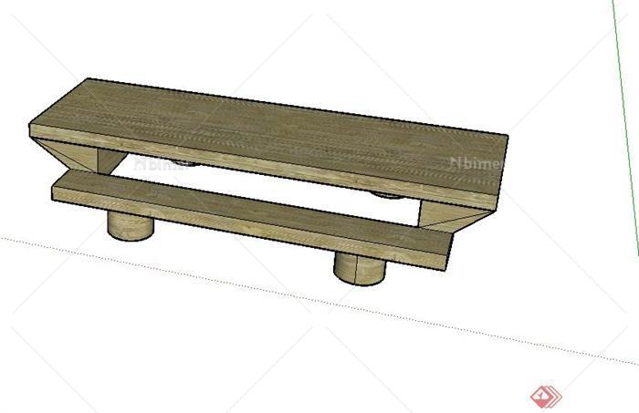 全木质长凳设计su模型