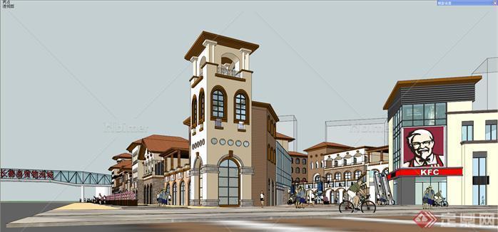 某西班牙风格商业广场建筑设计方案SU模型[原创]