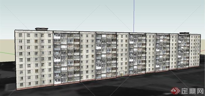 现代风格九层住宅楼建筑设计SU模型