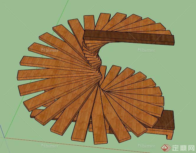 园林景观木制螺旋小品su模型