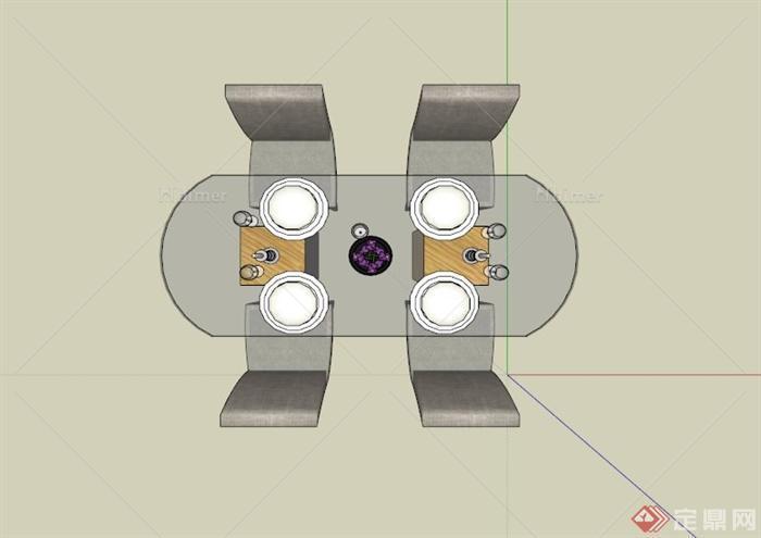 简约四人餐桌椅组合SU模型