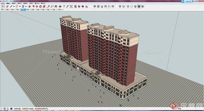 某居住小区住宅楼设计SU模型（含商铺）