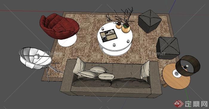 现代室内沙发茶几组合设计SU模型