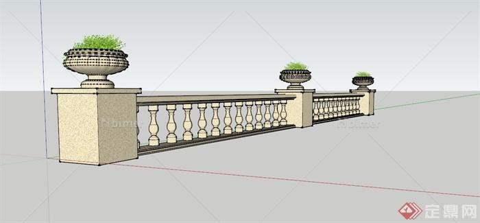 欧式围栏设计su模型（含花钵）