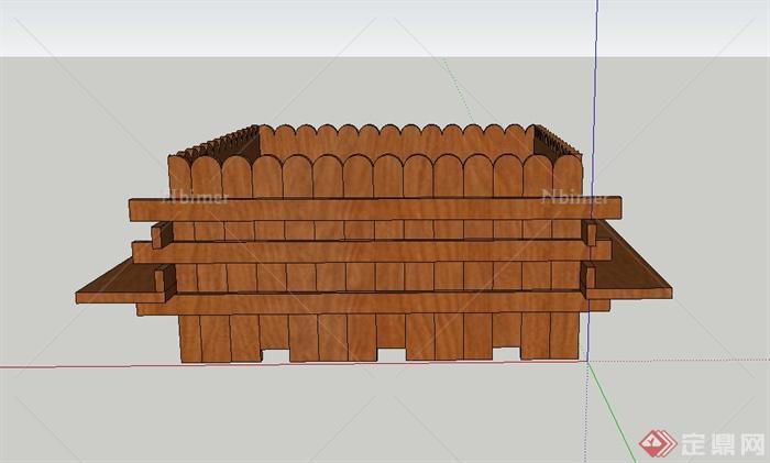 某木质移动带坐凳花箱设计SU模型