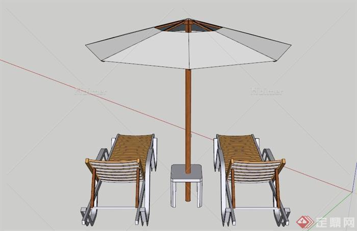 遮阳伞躺椅组合SU模型