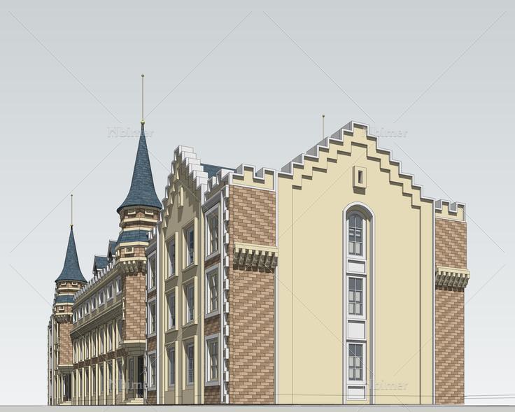欧式风格多层宿舍楼sketchup模型 
