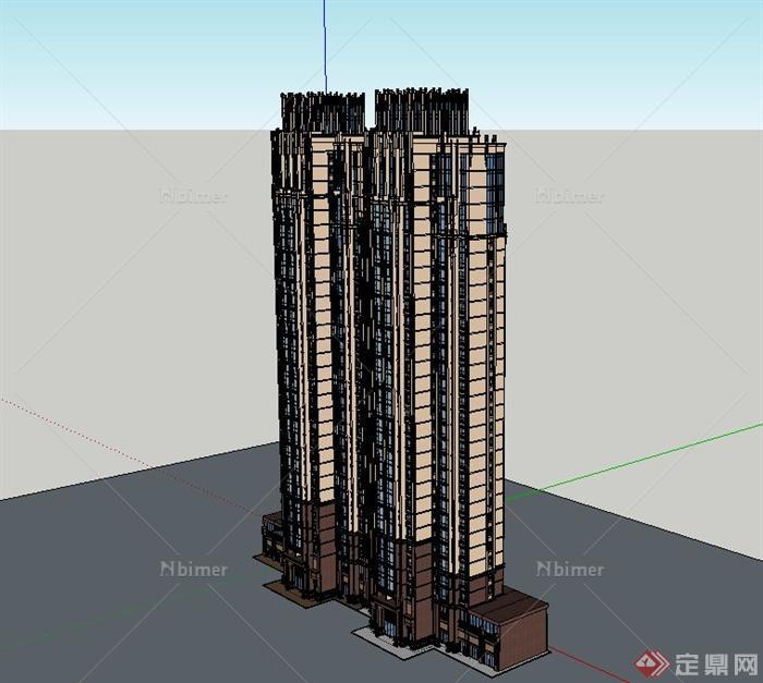 某精致新古典风格高层住宅楼建筑设计SU模型[原创