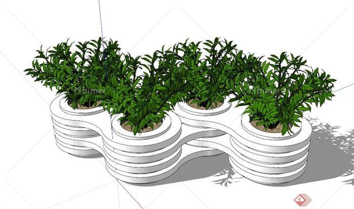 现代风格组合种植池su模型