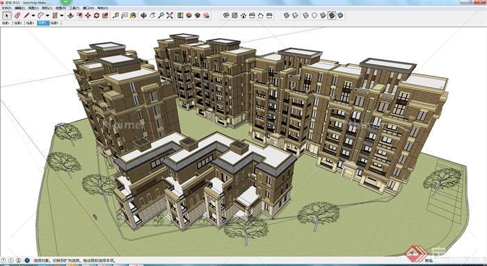 现代风格多层小区住宅单元楼建筑设计SU模型