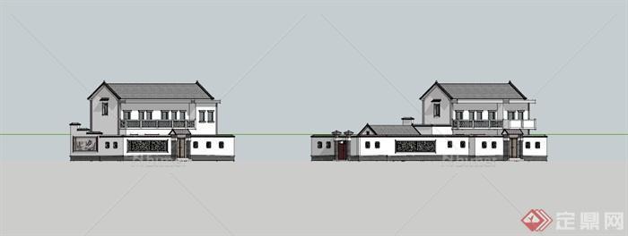 两栋现代中式住宅楼设计SU模型[原创]