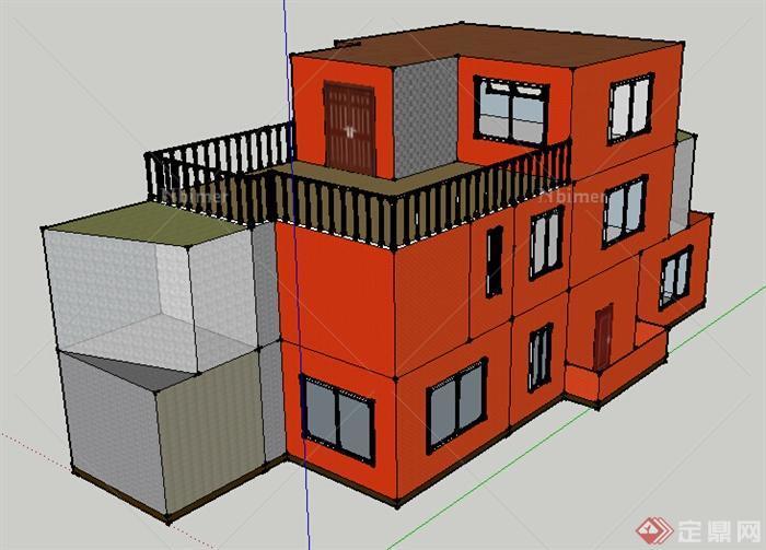 三层住宅建筑设计su模型